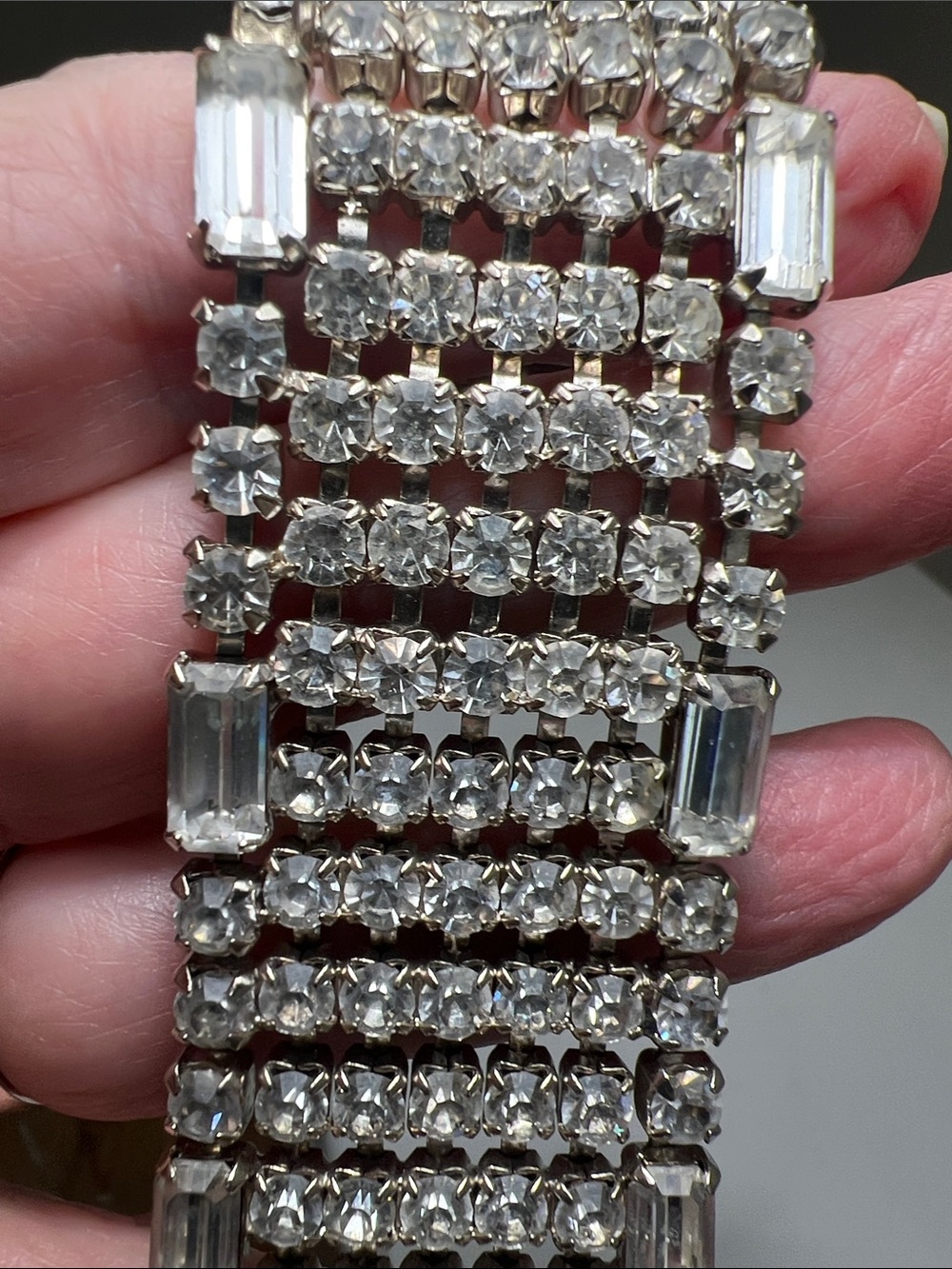 Sparkly Crystal Multi-Row Statement Bracelet - Silver - Vintage - Picture 8 of 16